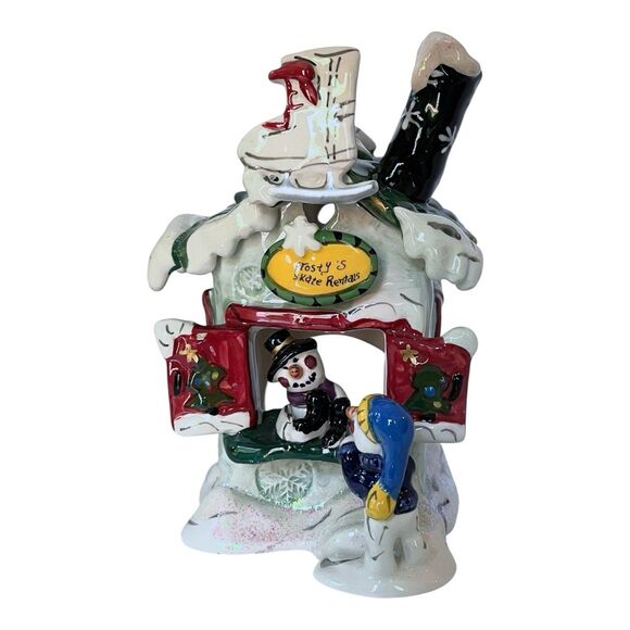 Blue Sky Clayworks Frosty Skate Rental Candle House by Heather Goldminc - 7" H - Picture 5 of 16